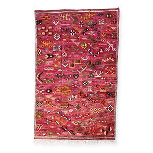 Hand-Knotted Moroccan Azilal Rug 10' x 76" Red Wool Tribal High-Pile Relief Rug